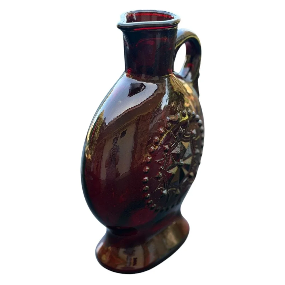Vintage Wheaton Ruby Red Glass Decanter Pitcher Star Medallion Jim Beam 1970s